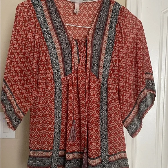 Knox Rose Red and Black Boho Blouse - Picture 1 of 11